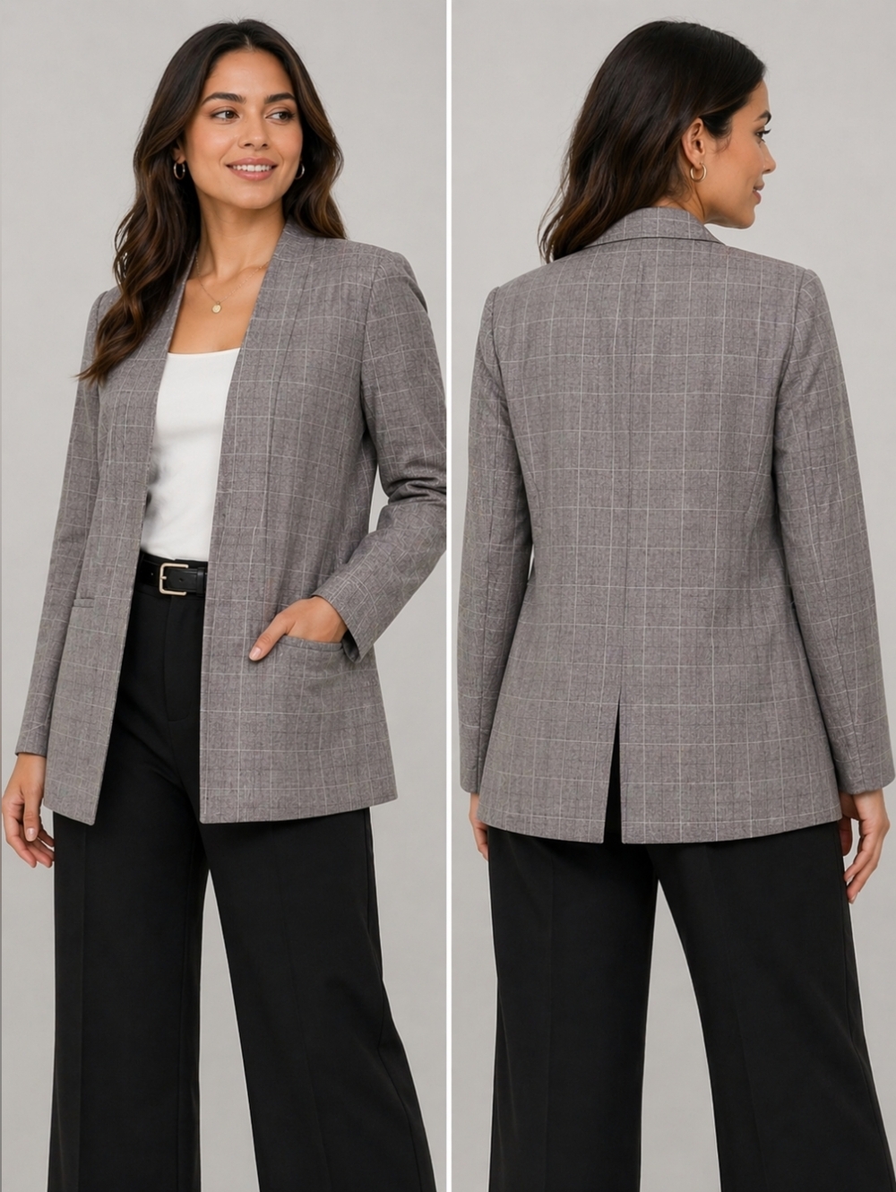 Calvin Klein Women's Gray Plaid Blazer